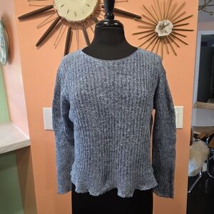 Eileen Fisher Heathered Blue Crew Neck Sweater Casual Coastal Chic Knit